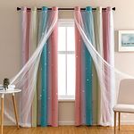 XiDi Dream Star Blackout Curtains for Kids Rooms Girl Princess Curtain for Daughter Bedroom Window (Pink Blue, W34 X L72)