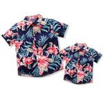 IBTOM CASTLE Daddy and Me Matching Outfits Father and Son Matching Shirts Top Boys Boho Floral Print Summer Beach Hawaiian Vacation Outfit Blue-Tropical-Flower S