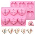 Keepaty 1 Piece 3D Heart Shape Silicone Chocolate Moulds for Valentine's Day 6 Cavities Non-Stick Easy Release Diamond Heart Shaped Molds for Hot Chocolate Bomb, Candle, Soap, Cake