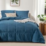 KASENTEX Twin Corduroy Comforter Set - 2 Pieces Fluffy Down Alternative Warm Duvet Insert with Soft Brushed Microfiber Reverse, Cozy Bedding Set Box Stitched for All-Season Comfort Dark Blue