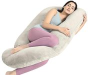 Cherilo Full Body G Shaped Pregnancy Pillow for Pregnant Women and Nursing Mom | Single Pillow for Multipurpose Use During Maternity | Premium Velvet Outer Cover with Zip |Cream