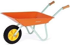 Janod - Happy Garden - Metal Wheelbarrow for Children with Shovel and Rake - Outdoor Gardening Game - For children from the Age of 3, J03194, Orange and Blue