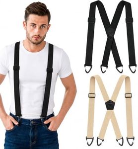 playneeu 2 Pack Mens Suspenders, Black & Khaki