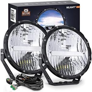 Nilight 9 Inch Round Offroad Light 2 PCS 120W High Low Beam IP68 LED Driving Lights Pods Built-in EMC with 14AWG DT Connector Wiring Harness Kit for Truck ATV UTV SUV