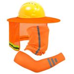 TCCFCCT Hard Hat Sun Shade, Full Brim High Visibility Hard Hat Sun Visor Neck shield and Bandana Face Scarf with Construction Arm Sleeves, Hard Hat Not Included, 3 Packs, Orange, TCMY-01