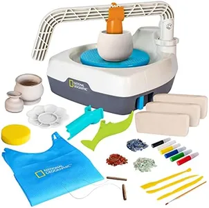 NATIONAL GEOGRAPHIC Deluxe Pottery Wheel Kit – Complete Starter Pottery Set, Plug-In Motor, 3 lbs. Air Dry Clay, Gemstone Chips, Sculpting Tools, Patented Arm Tool, Paints & More, Great Kids Craft Kit