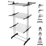 Rainberg Airer Clothes Drying Rack, 4-Tier Foldable Clothes Hanger, Adjustable Large Laundry Racks for Indoor Outdoor Use With 24m of Drying space. (Black)