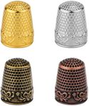 4pcs Metal Sewing Thimbles for Finger, Metal Fingertip Protectors Thimbles for Hand Quilting Embroidery Fingertip Shield thimbles Pad Accessories Sewing Knitting DIY Tools (4 Colors)