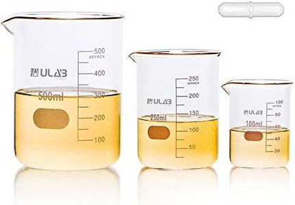 ULAB Scientific Low Form Griffin Glass Beaker Set with Magnetic Stir Bar Offered, 3 Sizes 100ml 250ml 500ml, 3.3 Borosilicate Glass, Printed Graduation, UBG1004