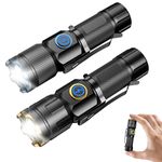 ASORT Mini LED Flashlight Handheld Torches Variable Zoom Type-C Rechargeable 3000 Lumens 5 Light Modes IPX6 Waterproof Pocket Flash for Outdoor Emergency Camping (2pcs/Set)