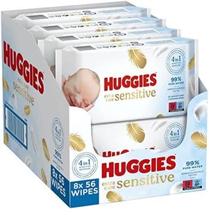 Huggies Sensitive Pure Extra Care, Baby Wipes - Box with 8 Packs (448 Wipes Total) - 99 Percent Pure Water Wet Wipes - Fragrance Free to Clean and Protect Sensitive Skin