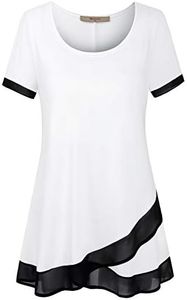 Miusey Short Sleeve Tops For Women, White Large Blouse Unique Design Trendy Fashion Casual Crew neck Pullover Strechy Comfortable Versatile Gorgeous Solid Trendy Elegant Business L