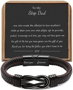 𝗞𝗻𝗼𝘁 𝗕𝗿𝗮𝗰𝗲𝗹𝗲𝘁 𝗚𝗶𝗳𝘁𝘀 𝗳𝗼𝗿 𝗠𝗲𝗻 Brown Braided Leather Stainless Steel Infinity Bracelets Lettering Love You Forever Gifts for Son Grandson Husband Boyfriend Brother Always Linked Together, 7.5 inches, Stainless Steel, no gemstone