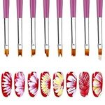 8 Pcs Gradient Nail Art Brush, Akwox Acrylic Nail Painting Brush Set, UV Gel Flower Drawing Pen Purple Handle Manicure Nail Art Polish Pen Tool