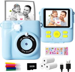 GKTZ Instant Print Camera for Kids - 1080P HD Instant Print Photo - Christmas Birthday Gifts for Age 4 5 6 7 8 9 10 Girls Boys - Portable Toy with 3 Rolls Photo Paper, 32GB Card, 5 Color Pens - Blue