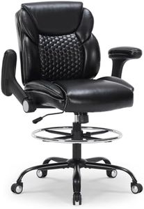 DAONEG Chairoyal Drafting Chair, Ergonomic Tall Office Chair with Soft Adjustable Arms and Foot Ring, PU Leather High Office Chair for Counter Height Desk, Swivel Computer Stool, Black