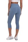 TCA Womens High Waisted 7/8 Length Capri Tight Gym Workout Fitness Running Leggings with Pocket - Blue Shadow, S