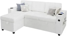 GAOMON 84" Sleeper Sectional Sofa,Sectional Couch,Sofa Bed- 2 in 1 Pull Out Couch Bed with Storage Chaise,Sofa Sleeper with Pull Out Bed,1 USB-A, 1 Type-C,L-Shaped Sofa for Living Room,White