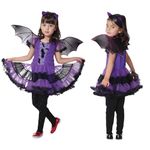 Cloudkids Girls Halloween Bat Costume for Kids Vampire Cosplay Party Bat Princess Dress with Wings and Headband