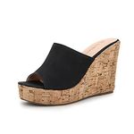 Women Platform Wedge Sandals Summer Ladies Fish Mouth Open Toe Slippers Girls Beach Casual Home Shoes Size 3.5-9 UK (8,Black)
