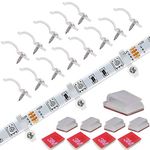 FSJEE 150-Pack Mounting Brackets Fixing Clips for 10mm Wide Waterproof 5050 LED Strip Light, 100 Pack One Side Fixing, Screws Included, 50Pack Self-Adhesive Strip Brackets Holder