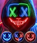 AnanBros Scary LED Halloween Mask, Light up Mask Cosplay, LED Rave Face Mask Costume 3 Lighting Modes, Halloween Face Masks for Men Women Kids - Blue Red Green Mixed