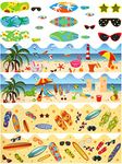 85 Pcs Summer Bulletin Board Border Decorations with Glue Point Flip Flop Surfboards Glasses Hawaiian Beach Cutouts Removable Black Board Chalkboard Border for Back to School Classroom Party Decor