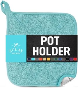 Zulay 1-Pack Pot Holders for Kitchen Heat Resistant Cotton - 7x7 Inch Hot Pot Holder Set - Quilted Terry Cloth Potholders for Kitchens - Washable Potholder for Cooking & Baking (Aqua)