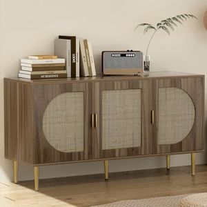 Artiss Rattan Buffet Sideboard with 3 Doors and Adjustable Inner Shelves Pantry Cupboard Corner Cabinet, Kitchen Storage Table Display Organizer Dining Furniture Living Room Home