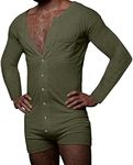 Panegy Men's Onesie Henley One Piece Jumpsuit Long Sleeve Sexy Bodysuit Buttons Shorts Bodysuit