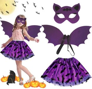 3pz Costume Pipistrello Bambina, Tutù Pipistrello Ala con Maschera, Vestito Halloween Bambino Pipistrello, Mantello Ali Viola, Pipistrello Costume Set per Halloween Carnevale Cosplay Festa Mascherata