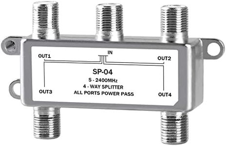 NEWCARE Digital 4-Way Coaxial Cable Splitter 5-2400MHz, RG6 and RG59 Compatible，4 Port Coax Splitter for Satellite, Cable TV, Antenna System, High Speed Internet and MoCA Network