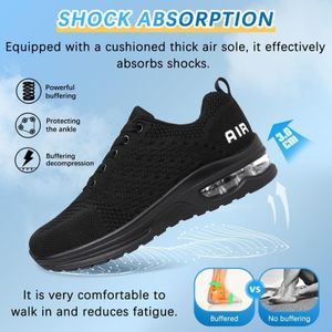 Women’s Running Shoes – Breathable Mesh Air Cushion Trainers, Black