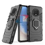 CEDO Rugged Oneplus 7T (4G) Defender Case | Rotating Ring Holder & Kickstand in-Built | Military Grade Armor | Bumper Back Cover (Black)