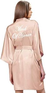 owiter Satin Robe for women Short Bride and Bridesmaid Rose Gold Dressing robe for Wedding Party…, Rose Gold Maid of Honor, One Size-X-Large