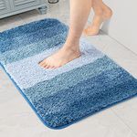 Walensee Bathroom Rug Non Slip Bath Mat for Bathroom (16 x 24, Ombre Blue) Water Absorbent Soft Microfiber Shaggy Bathroom Mat Machine Washable Bath Rug for Bathroom Thick Plush Rugs for Shower