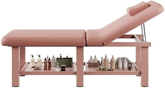 30.5'' Wide × 75'' Long Folding Stationary Massage Table with Backrest and Storage Space for Treatment Table Physical Therapy Table Spa Facial Bed, 6 Square legs, Metal Frame PU Leather - Pink