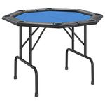 vidaXL 8-Player Folding Poker Home Table Living Room Furniture Foldable Casino Poker Game Card Table with Cup Holder Blue 108x108x75 cm