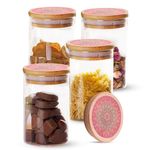 The Better Home Borosilicate Kitchen Jars & Containers Set with Lid (4Pcs - 600ml Each) | Airtight Bamboo Lid | Jar For Kitchen Storage Box | Jars For Cookies, Snack, Spices, Tea, Coffee (Orange)