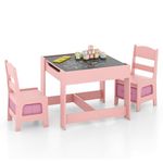 KOTEK Kids Wood Table and 2 Chairs Set with Blackboard & Storage Space, Children Multi Activity Table for Toddlers Learning, Playing, Drawing, 3-in-1 Toddler Art Crafts Desk and Chairs Set (Pink)