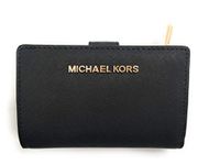 Michael Kors Jet Set Travel Saffiano Leather Bifold Zip Coin Wallet, Black Saffiano, M, Bifold Wallet