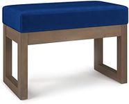 SIMPLIHOME Milltown 27 Inch Wide Contemporary Rectangle Footstool Ottoman Bench in Blue Velvet Fabric, For the Living Room and Bedroom