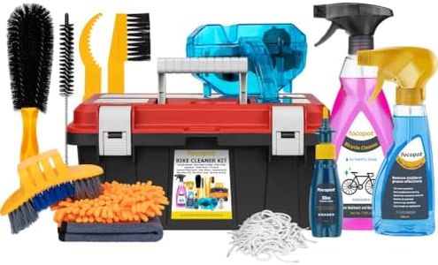 focopot Bike Cleaner Kit with Bicycle Cleaner(25 oz),Degreaser(10 oz),Oil Lubricant(2 oz),Cleaning Brush Tool,Bike Chain Cleaning kit to Clean and Lube Mountain/Road/MT/E Bike