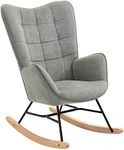 MEUBLE COSY Rocking Chair for Nursery Relaxing Nursing Armchair with High Backrest for Adults Mum Feeding Reading Glider Fabric with Metal Legs Wood Base, Living Rooms, Bedrooms, Balcony, Grey