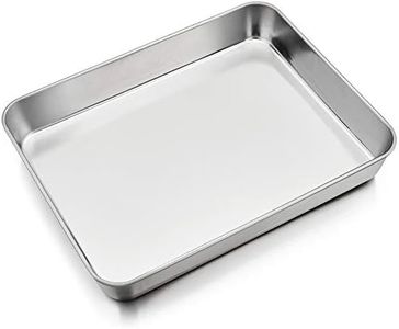 P&P CHEF Baking Sheet Rectangular Cake Pan, Stainless Steel Lasagna Pan for Lasagna Brownie Fish Meats, 9.75-inch by 12.5-inch, Heavy Duty & Easy Clean, Rectangle - Silver