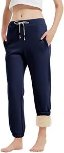 Gihuo Women's Sherpa Lined Sweatpants Winter Warm Fleece Lined Sweatpants with Pockets Fleece Jogger Pants Athletic (Navy-XS)