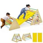 GYMAX 3 in 1 Kids Climbing Set, Wooden Toddler Climber with Reversible Ramp, Outdoor Indoor Children Climbing Frame for 3 Years Old + Boys Girls (Colorful)