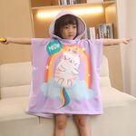 Famyo Purple Cat Poncho Towel for Kids | Hooded Bath Towels | 60 x 60cm Toddler Pool Towel for Boys & Girls, 1-7 Years | Cute & Cozy Bathrobe Alternative