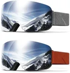 QALLY Ski Goggles for Men Women Snow Goggles Anti fog Snowboard Goggles with 100% UV Protection, Black Frame Silver Lens/Silver Lens Orange Strap