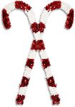 2 Pack Giant Christmas Candy Cane Decorations, Outdoor Red and White Tinsel Decor for Xmas Holiday (50 in)